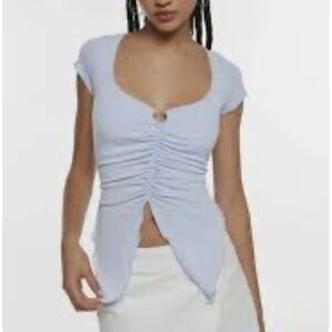 NWT Urban Outfitters 
Silence + Noise Krystal Ruched Flyaway Mesh Top wKey Hole